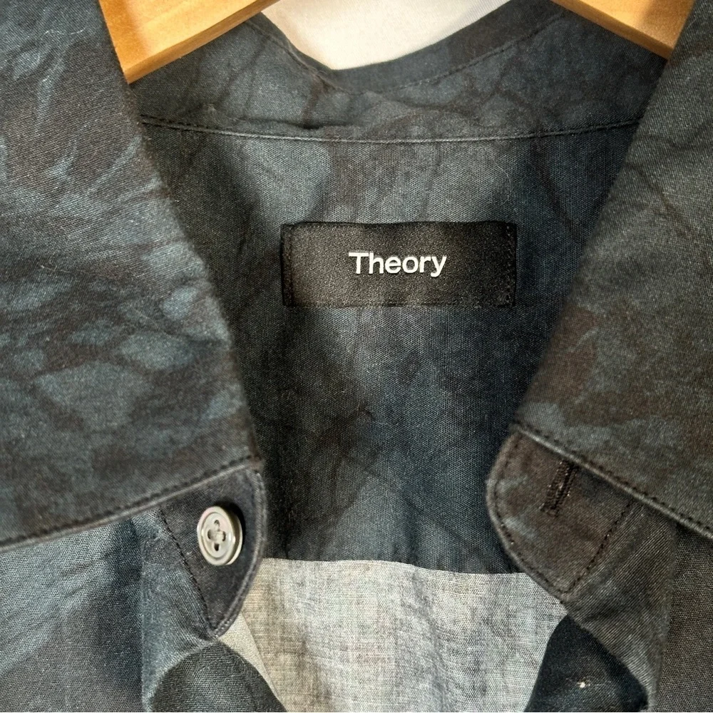 Theory Irving SS Marble Print Short Sleeve Cotton Shirt M Blue Gray - Picture 3 of 8